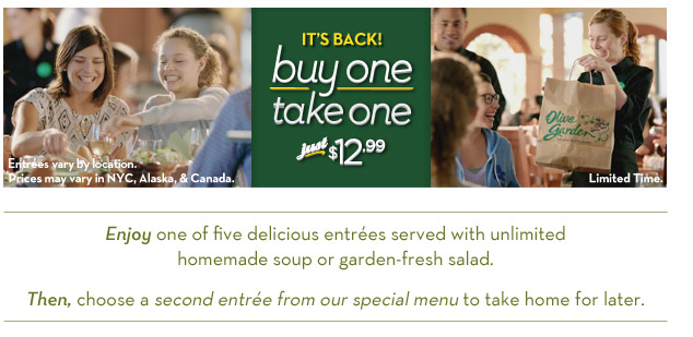 Buy One Take One At Olive Garden Only 12 99