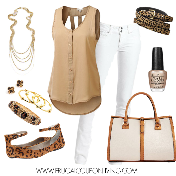 Frugal Fashion Friday Neutral Palette Outfit - White, Golds and Beige