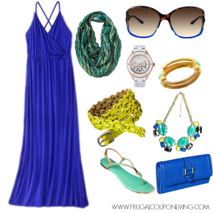 Spring Outfit from Target - Blue Maxi with Green and Yellow Accessories