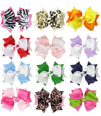 HipGirl Boutique Girls Large 4.5" Spike Hair Bow Clips, Barrettes.