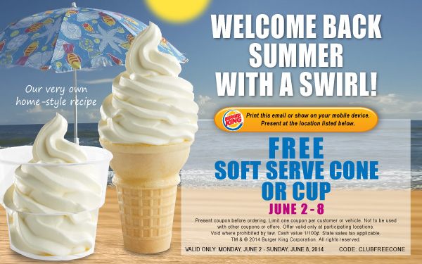 burger king free ice cream cone