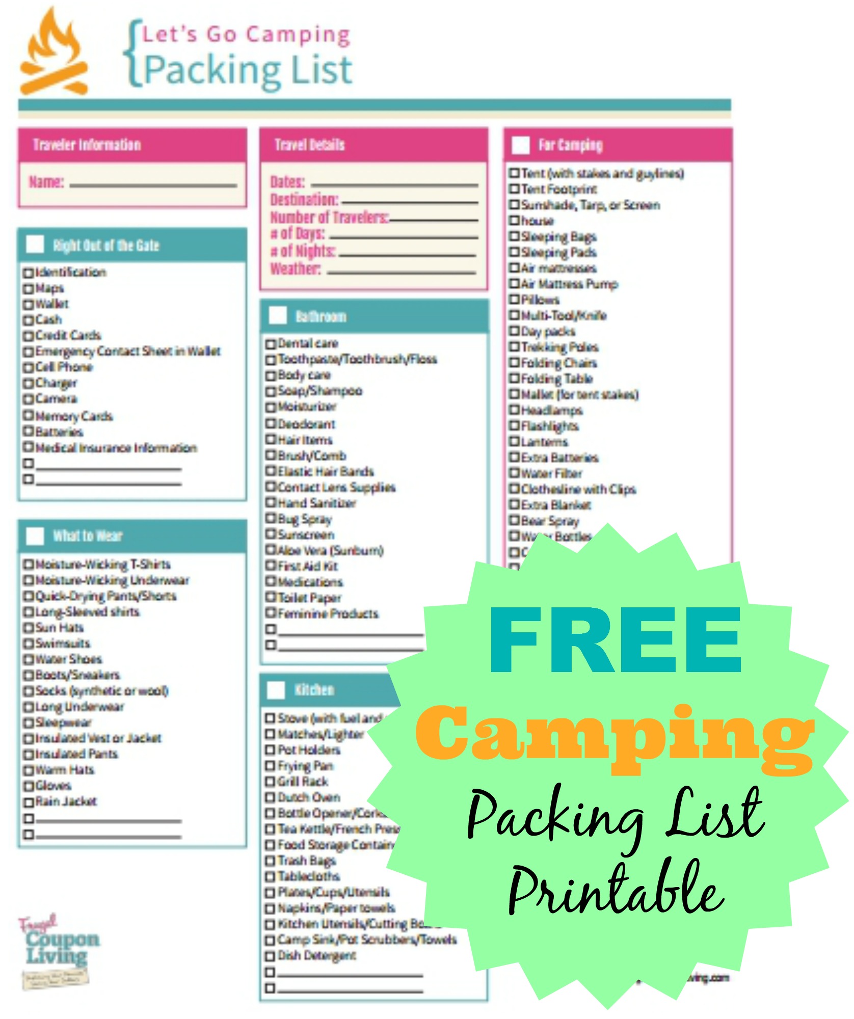 FREE Camping Packing List Printable