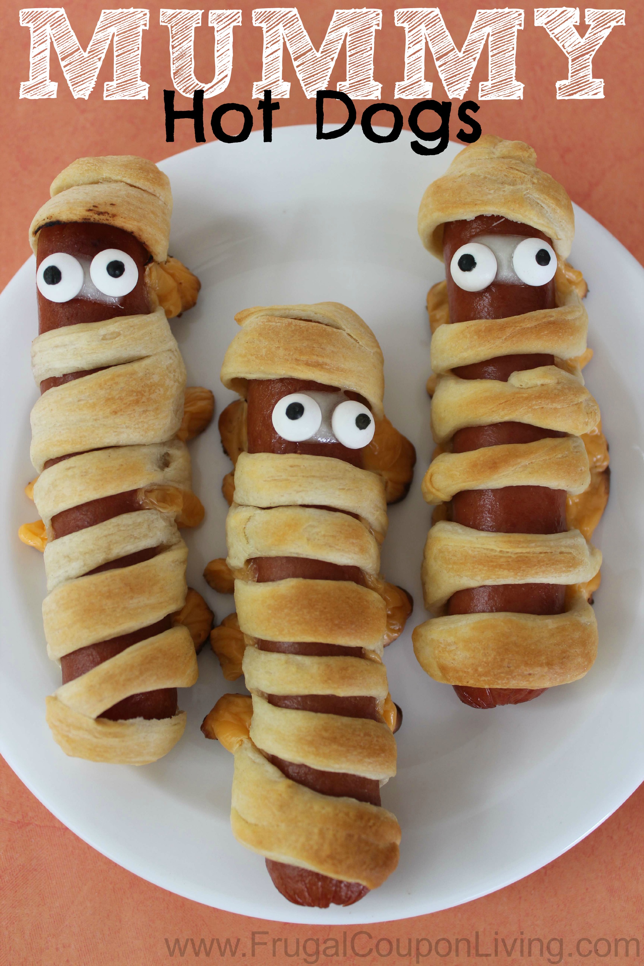 Halloween Mummy Hot Dogs with Crescent Rolls and Cheese
