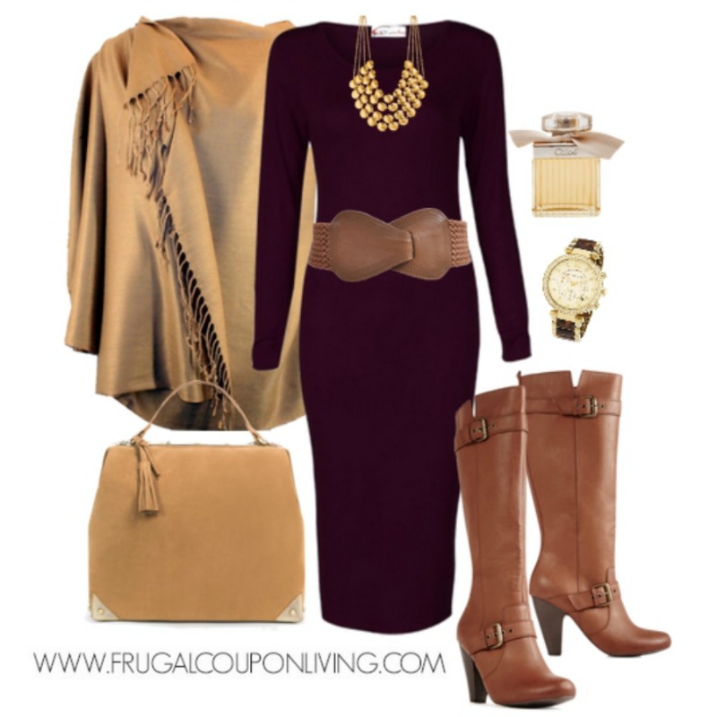 Frugal Fashion Friday Long Sleeve Wine Skinny Dress Fall Outfit