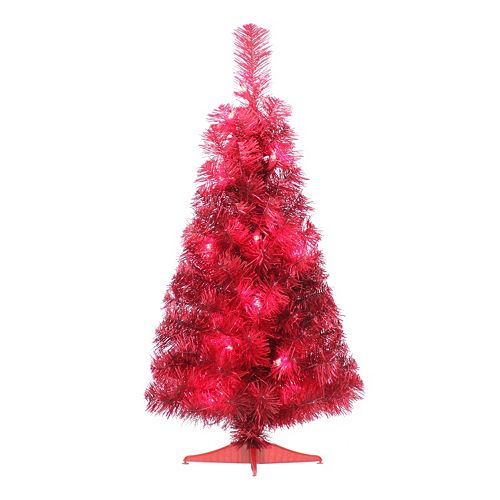 Red 2-ft. Pine Pre-Lit Artificial Christmas Tree