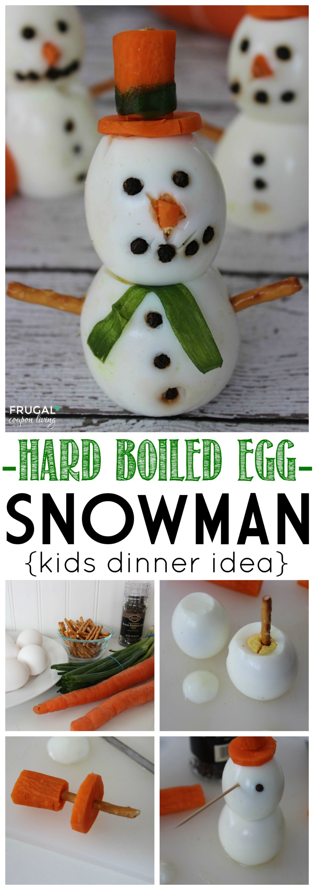 hard boiled egg snowman on Frugal Coupon LIving Collage