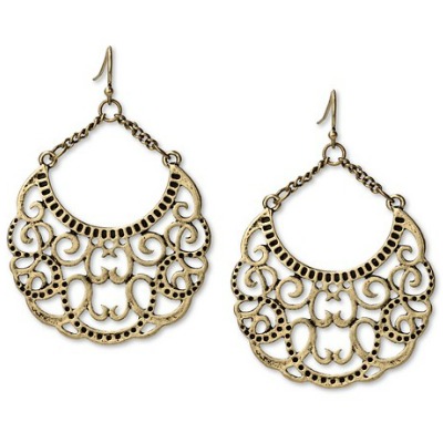 Etched Metal Chandelier Earring Gold