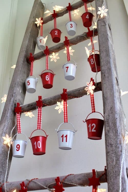 advent calander on a vintage ladder 1