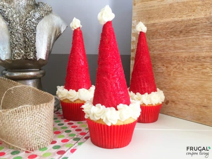 Ice Cream Cone Santa Hat Cupcakes