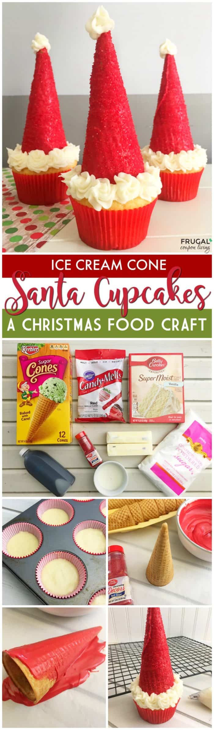 Ice Cream Cone Santa Hat Cupcakes