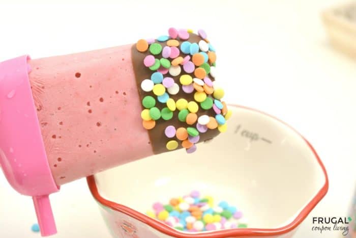 Chocolate Covered Strawberry Popsicles Sprinkles