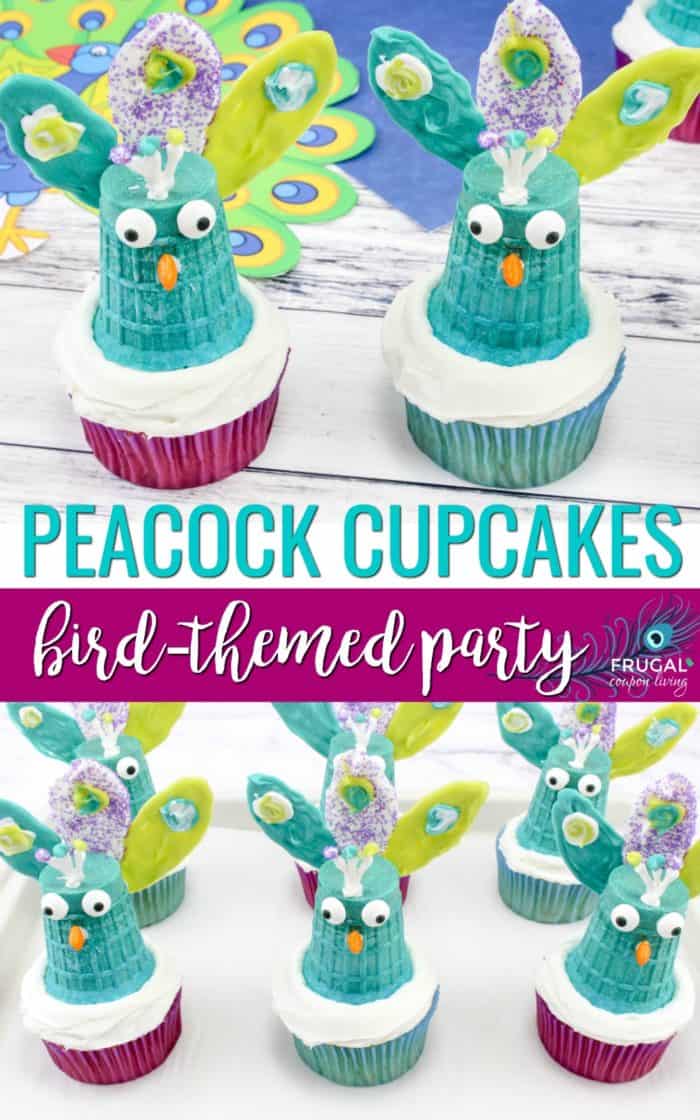 Peacock Cupcakes for a Bird Birthday Party