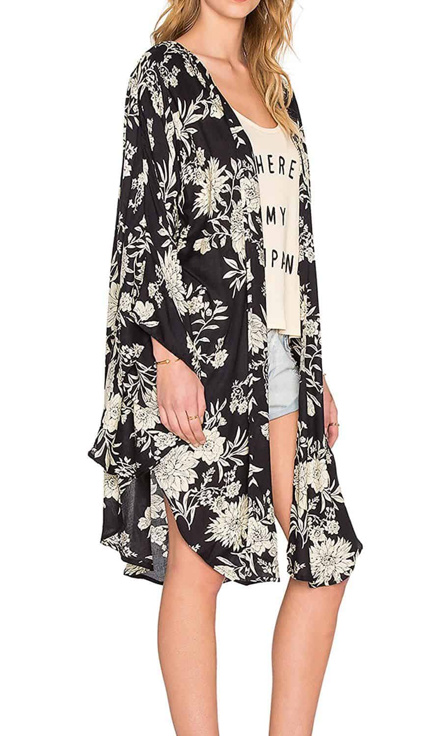 Womens Sheer Chiffon Floral Print Kimono 1699