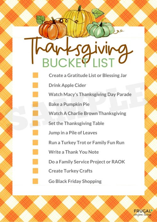 November Family Bucket List for Thanksgiving Printable