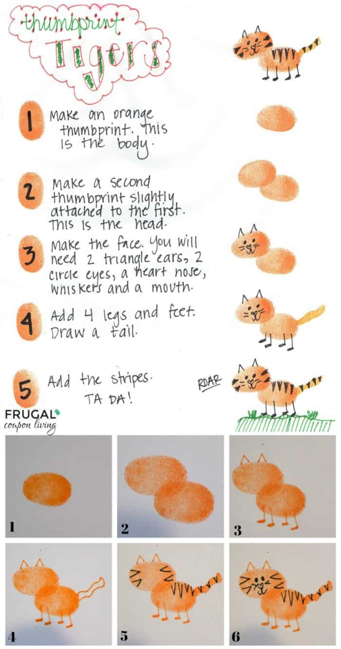 Zoo Animals Fingerprint Art Tiger Tutorial