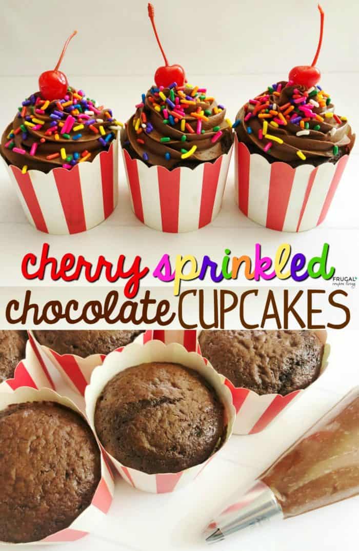 Cherry Chocolate Cupcakes with Sprinkles