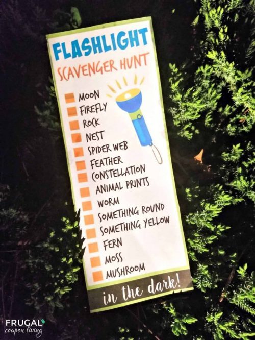 Things to do while camping at night flashlight scavenger hunt