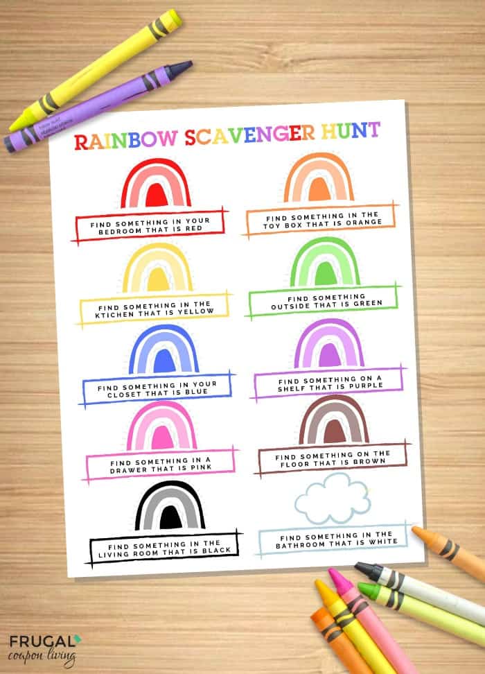 Rainbow Scavenger Hunt Printable Game - Scavenger Hunt Ideas for Kids