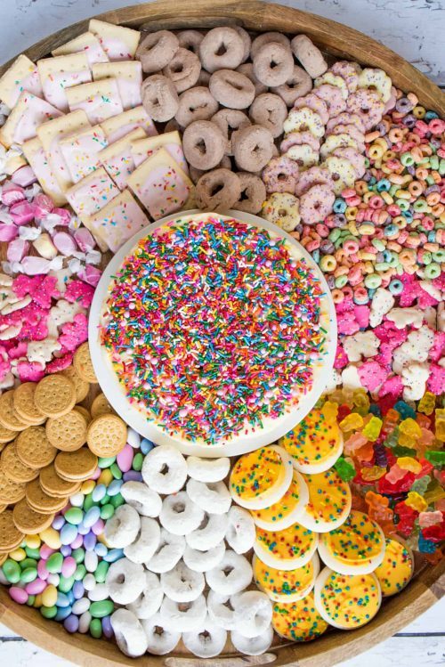 Birthday Party Snack Board with Funfetti Cake