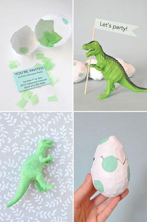 DIY Paper Mache Egg Dinosaur Party Invitations