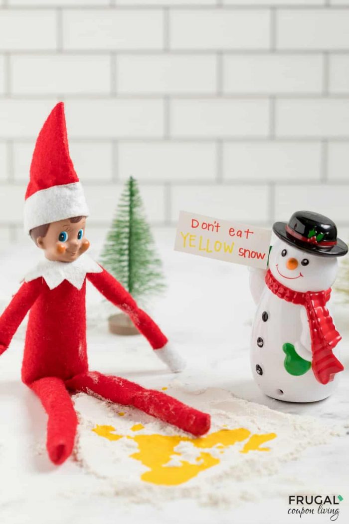 Messy Elf on the Shelf Yellow Snow Idea