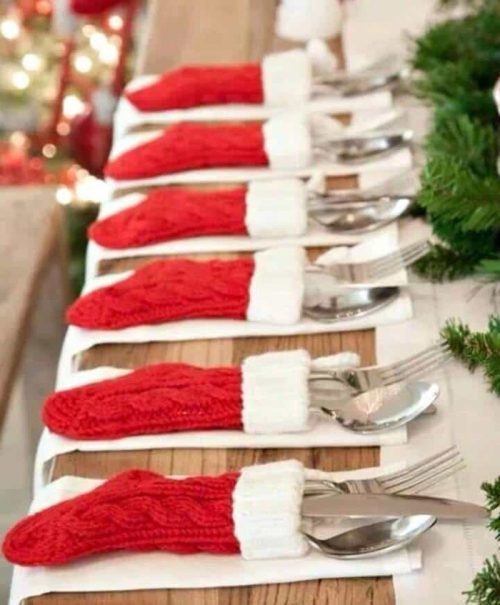 Dollar Tree Mini Christmas Stocking as napkin rings