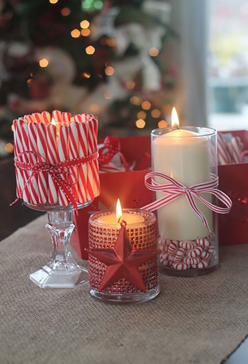 Dollar Tree Christmas Candles with Peppermint Sticks & Candy Canes