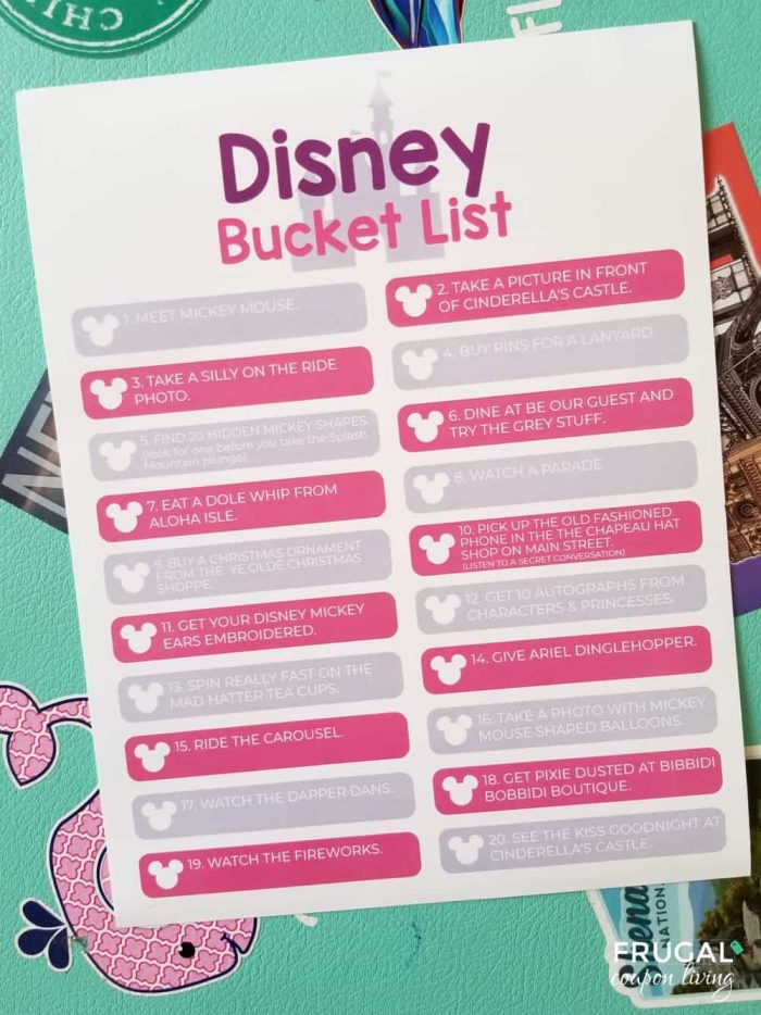 Disney World Bucket List Printable PDF