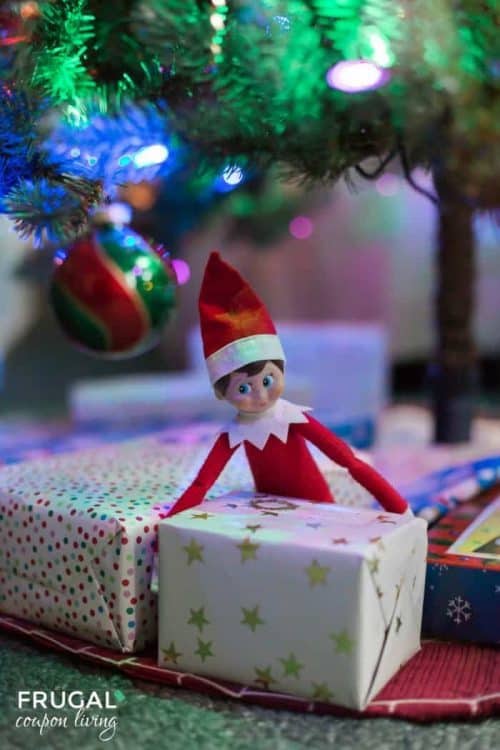 Elf on the Shelf Box Ideas + Elf Puts Presents Boxes Under the Tree