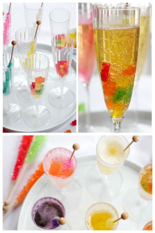 Candy Mocktails for Kids with Gummy Bears and Rock Candy