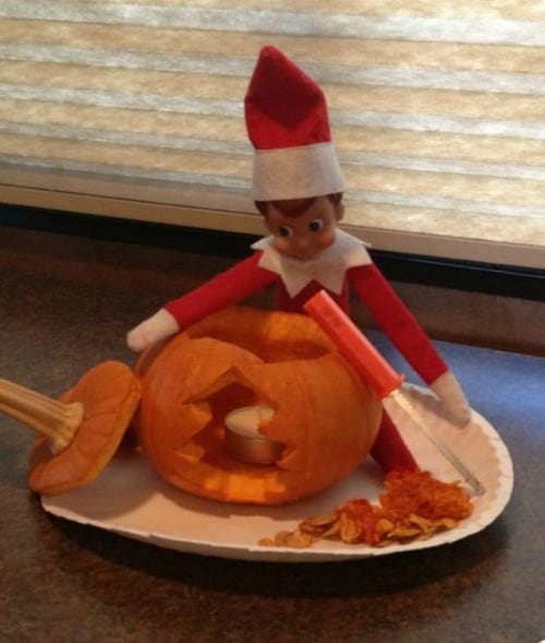 Elf on the Shelf Ideas for Thanksgiving | Christmas Tree Pumpkin Carving