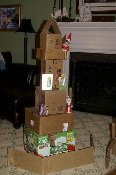 Elf on the Shelf Box Ideas | Cardboard Box Tower