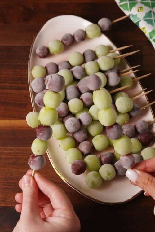 Frozen Grape Skewers for a Holiday Signature Cocktail