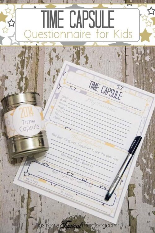 New Year's Eve Time Capsule Questionnaire Printable & New Year Ideas for Kids