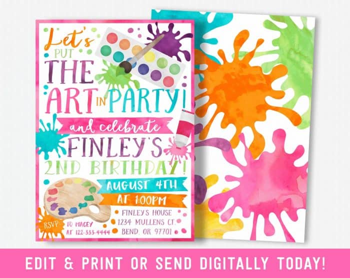 Art Birthday Party Invitations