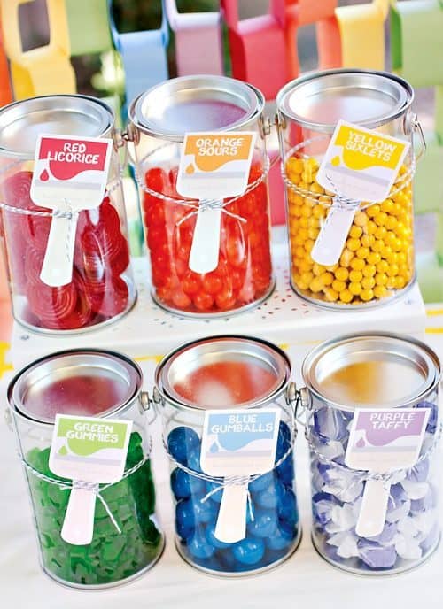 Art Party Ideas including Paint Bucket Candy Station