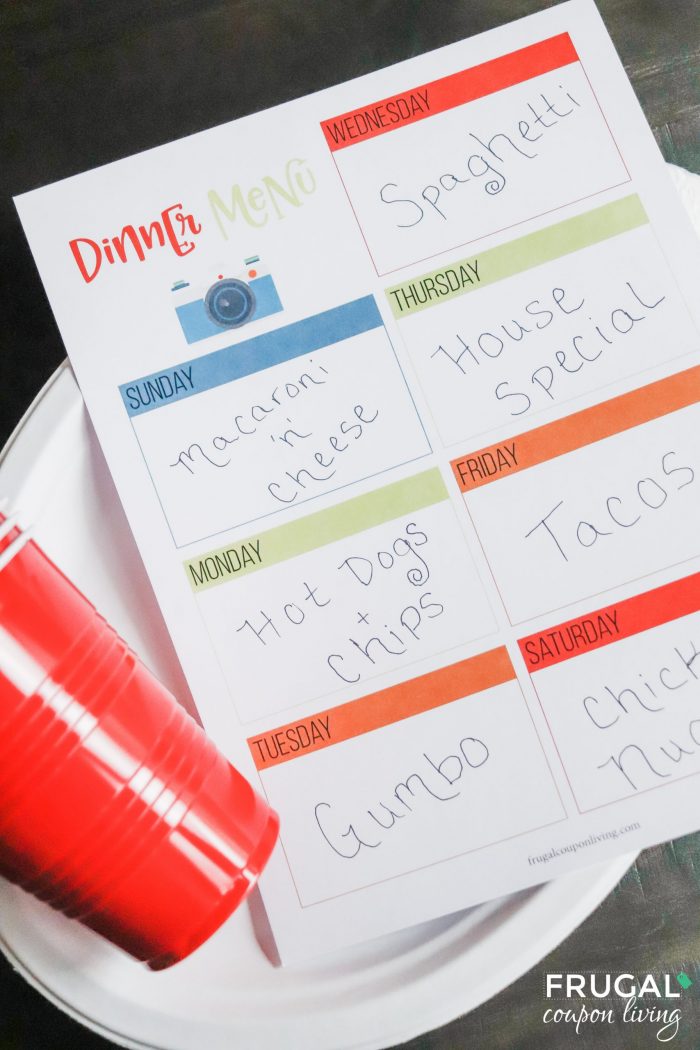 Staycation Dinner Menu Printable Planner PDF