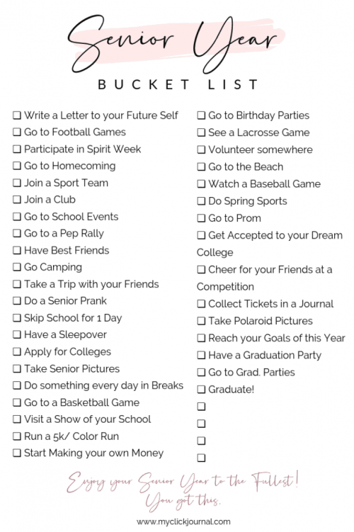 End of the Year Senior Year Bucket List Printables