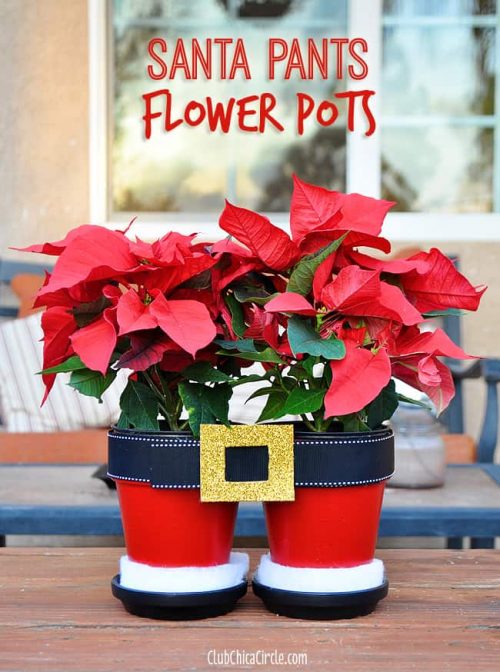 Santa Pants Flower Pots | Clay Pot Crafts for Christmas