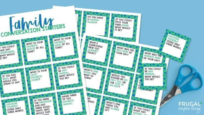 Family conversation starts cards and dinner questions printable