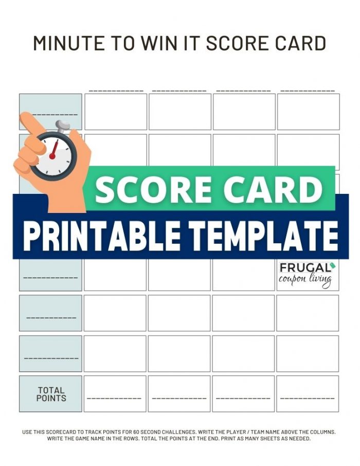 Minute to Win it Score Card