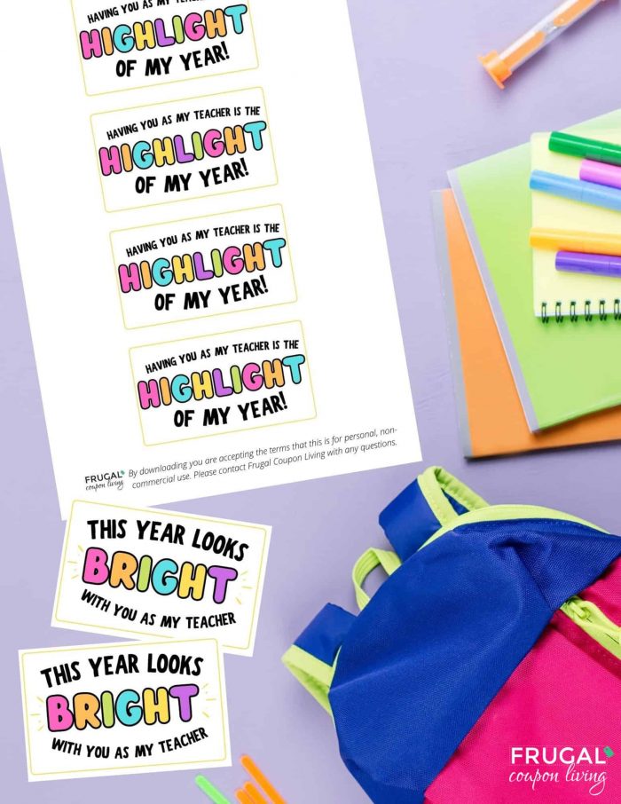 highlighter teacher gift tag printable