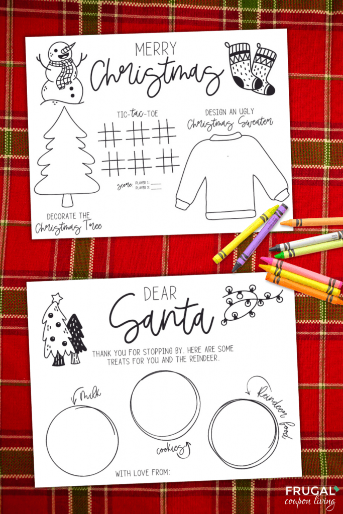 christmas activity placemats printable with food