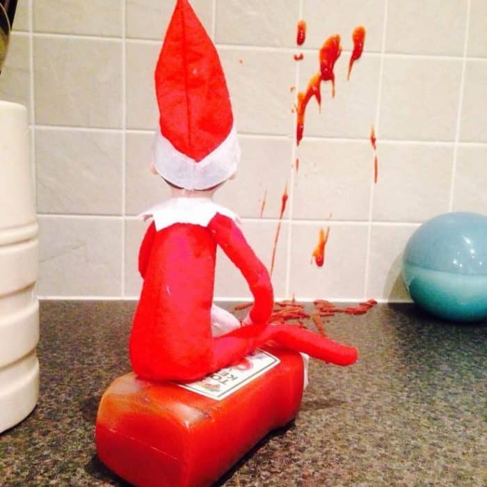 Messy Elf on the Shelf Ketchup Mess