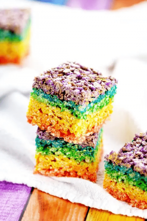 rainbow rice krispie treats party food