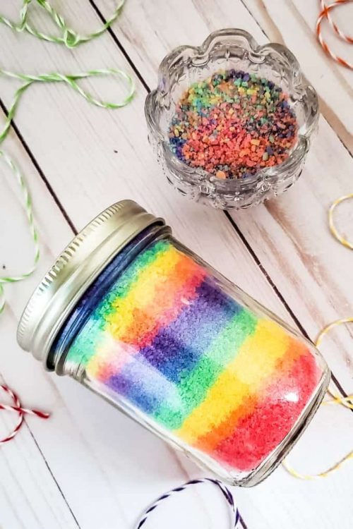 fun rainbow bath salts for spa party favor