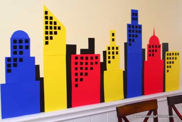 diy superhero backdrop low-cost superhero party decor