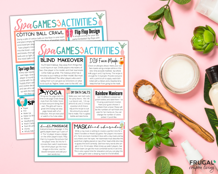 fun things to do at a a spa party games and activities printable