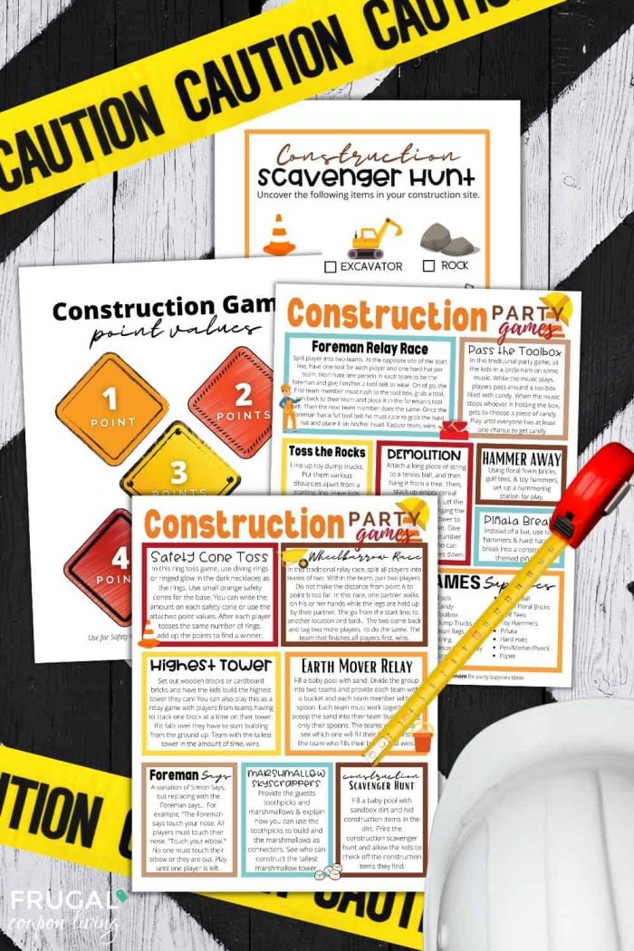 Fun Construction Party Games for Kids Printable PDF