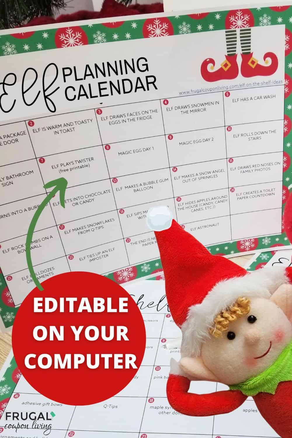 elf on the shelf calendar of ideas